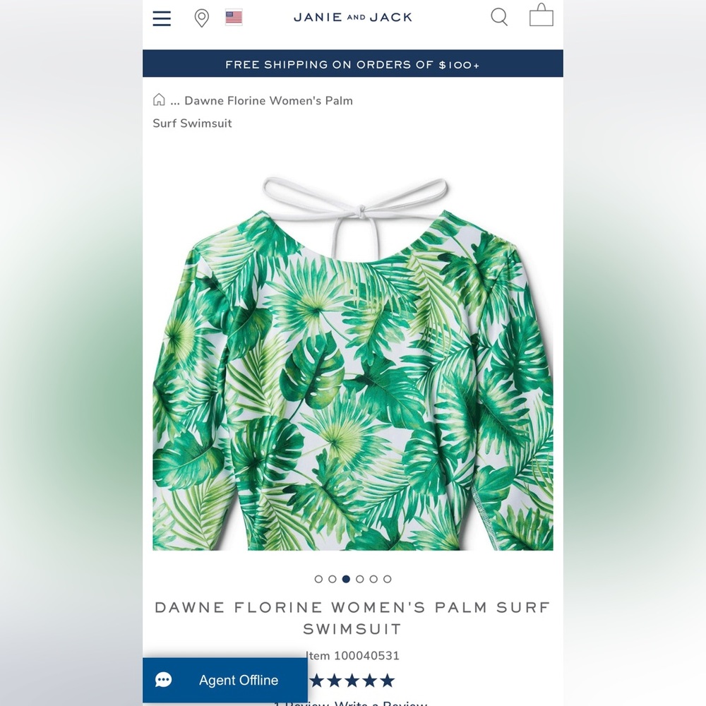 Janie and Jack Dawne Florine Palm Surf Swimsuit xs low-back palm gently loved - Picture 4 of 9